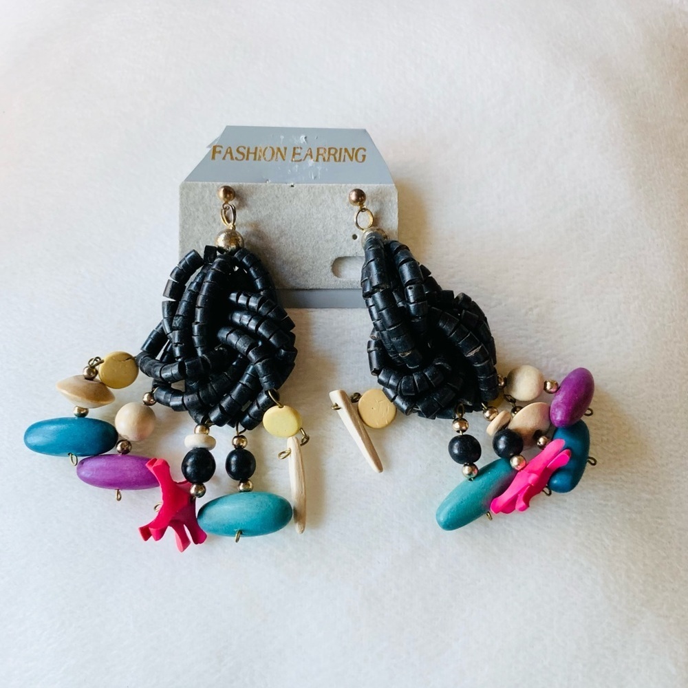 Bohemian Colorful Twisted Wooden Beads Earrings